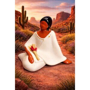 Eileen Tafoya Santa Clara Pueblo Pottery Woman With Chili Bundle Sculpture 6"